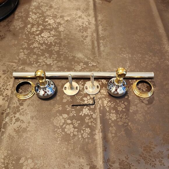 Two-Tone Chrome Brass Polished Decorative Round Wall Mount Towel Rod - Picture 6 of 8